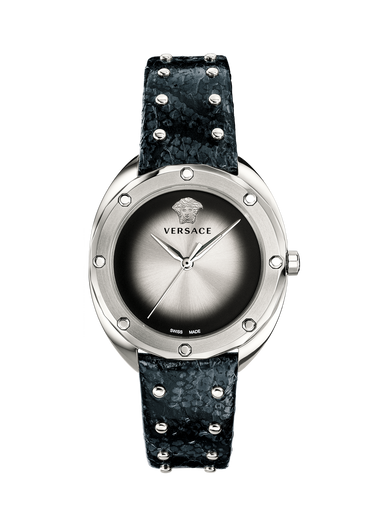 Versace Shadov Damenuhr Schwarz Leder Silber Edelstahl 38mm VEBM00118